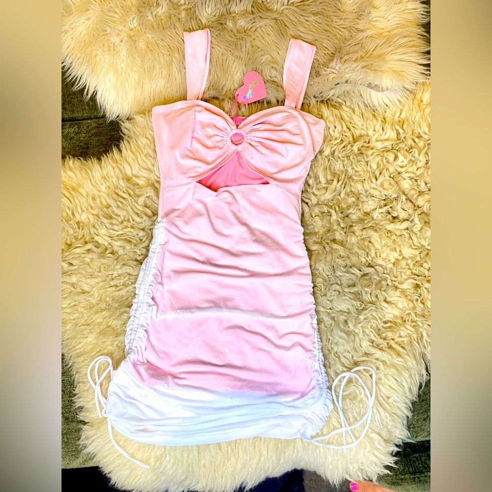 Sugar Thrillz Pink and White Ruched Chemise